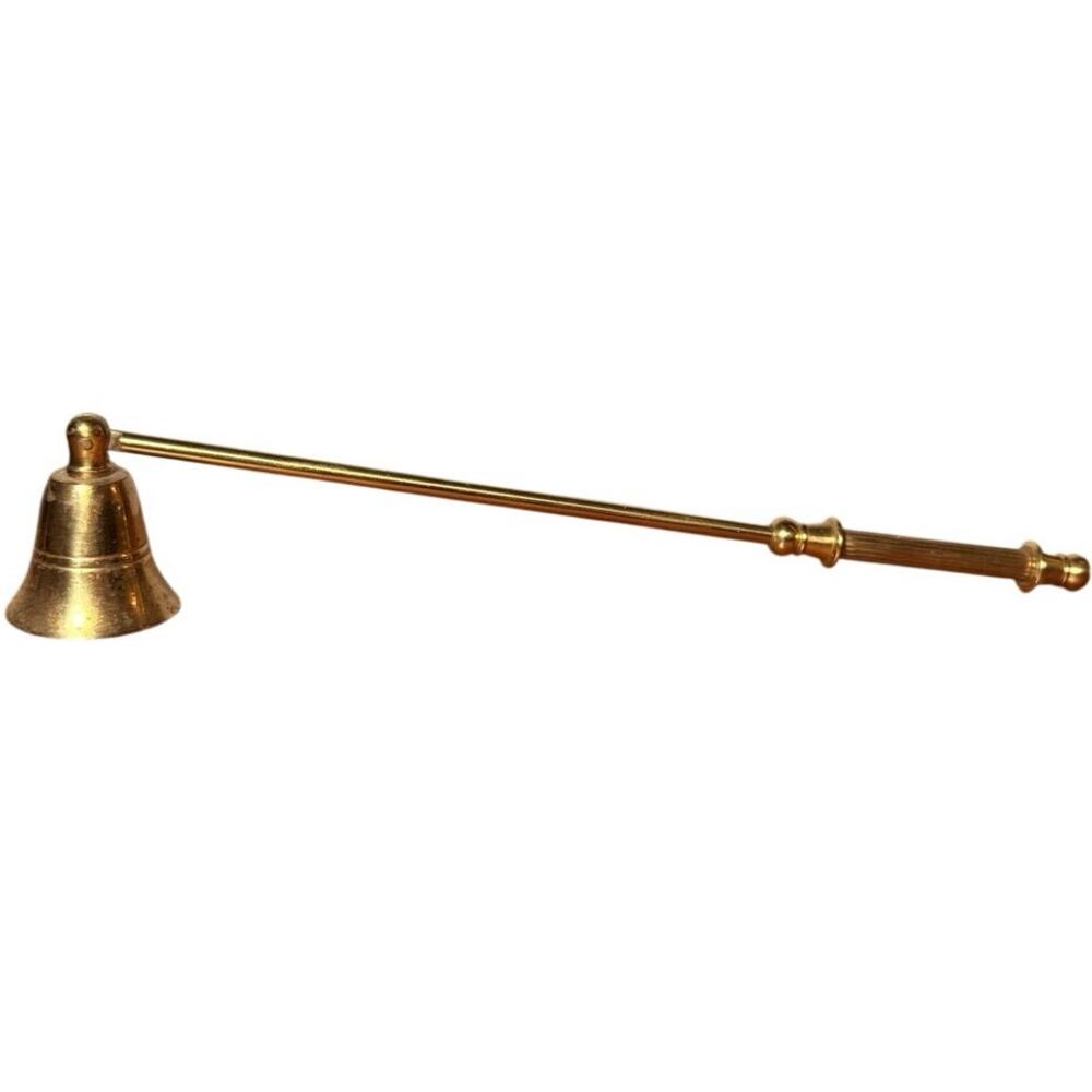 Vintage Solid Brass Bell Candle Snuffer Long Hinged Pivoting Handle Altar Tool